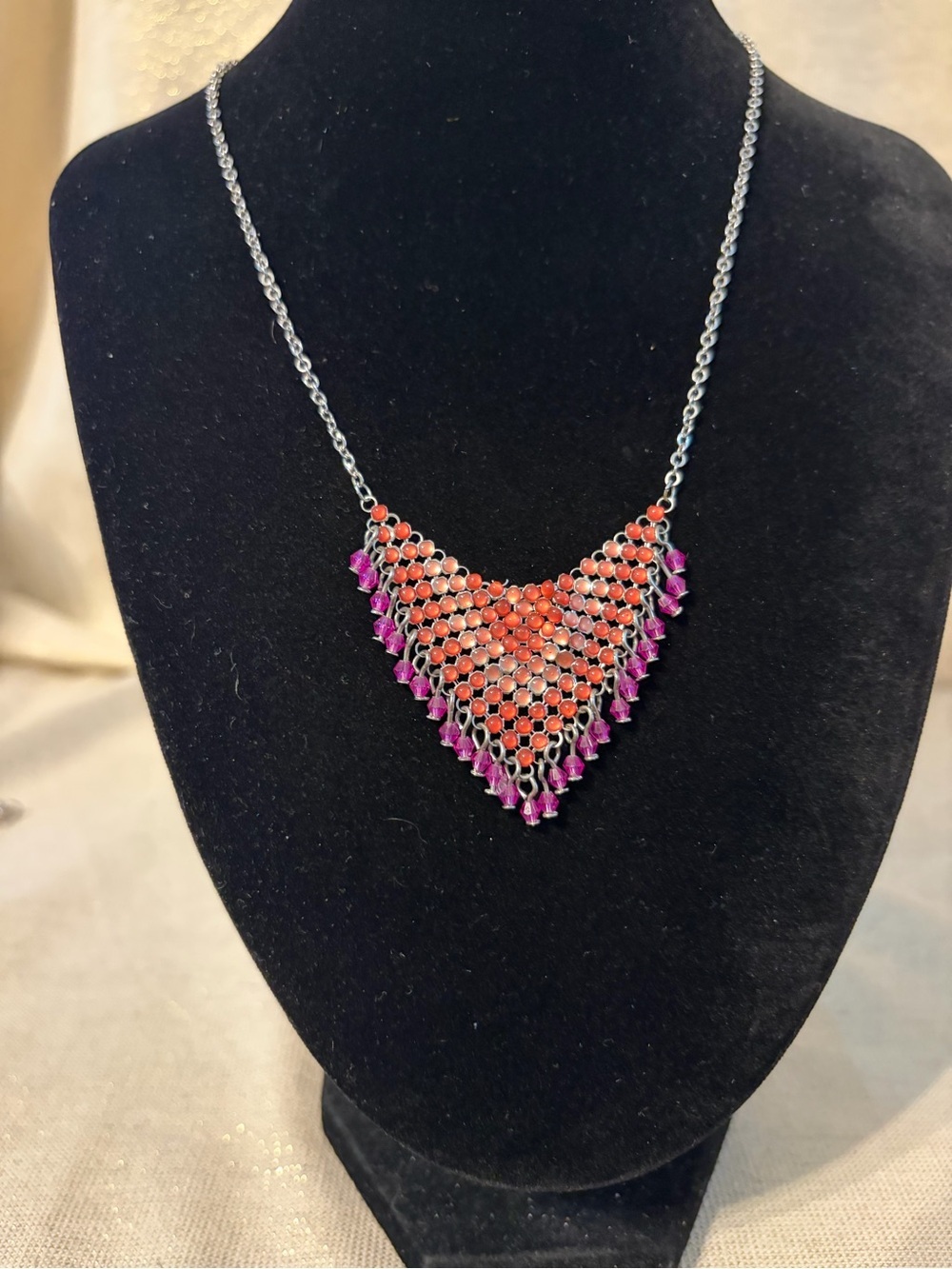 Vintage Beaded Chainmail Necklace - Women Jewelry